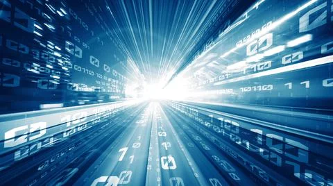 Digital data flow on road in concept of cyber global communication and coding Stock Photos