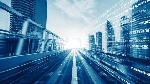 Digital data flow on road in concept of cyber global communication and coding Stock Photos