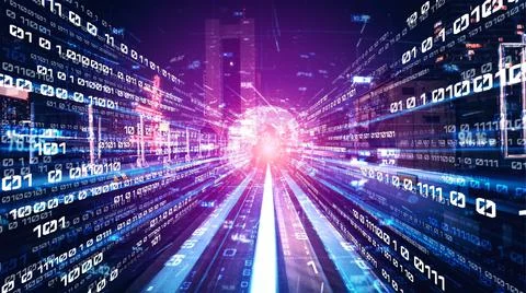 Digital data flow on road in concept of cyber global communication and coding Stock Photos
