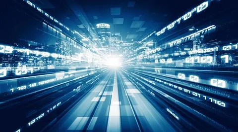 Digital data flow on road in concept of cyber global communication and coding Stock Photos