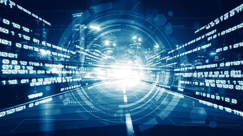 Digital data flow on road in concept of cyber global communication and coding Stock Photos