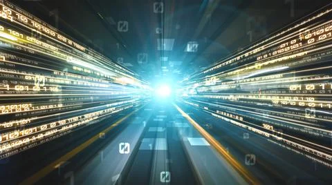 Digital data flow on road in concept of cyber global communication and coding Stock Photos