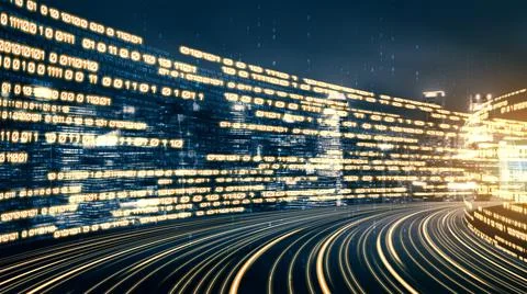 Digital data flow on road in concept of cyber global communication and coding Stock Photos