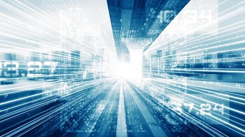 Digital data flow on road in concept of cyber global communication and coding Stock Photos