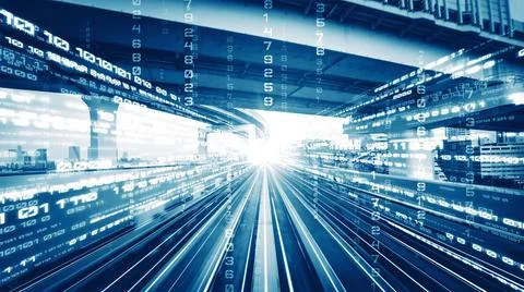 Digital data flow on road in concept of cyber global communication and coding Stock Photos