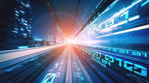 Digital data flow on road in concept of cyber global communication and coding Stock Photos