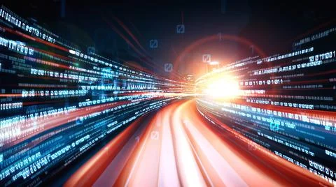 Digital data flow on road in concept of cyber global communication and coding Stock Photos