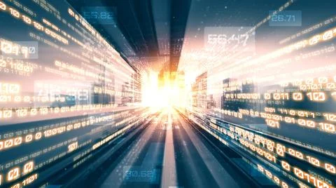 Digital data flow on road in concept of cyber global communication and coding 스톡 사진