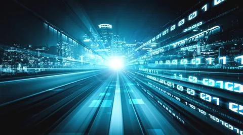 Digital data flow on road in concept of cyber global communication and coding Stock Photos