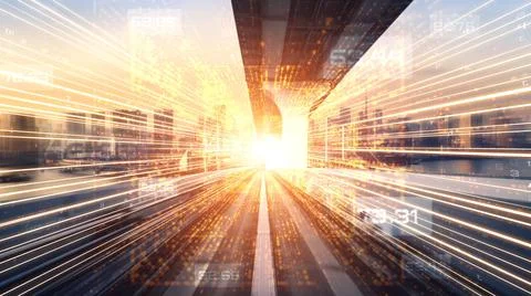 Digital data flow on road in concept of cyber global communication and coding 写真素材