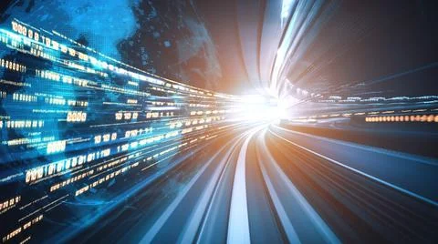 Digital data flow on road in concept of cyber global communication and coding Stock Photos