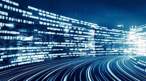 Digital data flow on road in concept of cyber global communication and coding Stock Photos