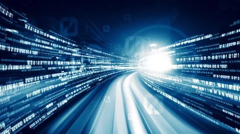 Digital data flow on road in concept of cyber global communication and coding Stock Photos