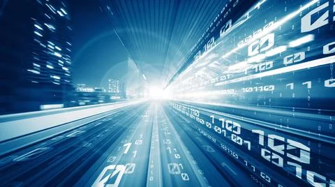 Digital data flow on road in concept of cyber global communication and coding Stock Photos