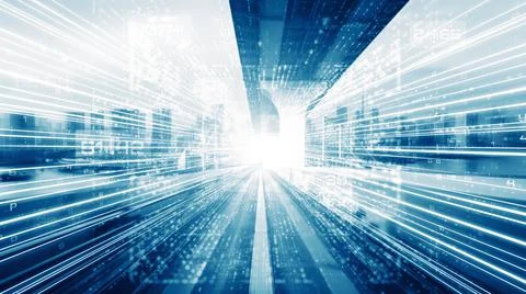 Digital data flow on road in concept of cyber global communication and coding Stock Photos