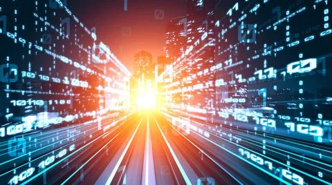 Digital data flow on road in concept of cyber global communication and coding Stock Photos