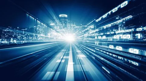 Digital data flow on road in concept of cyber global communication and coding 스톡 사진