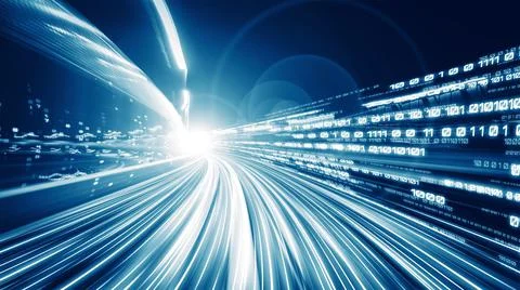 Digital data flow on road in concept of cyber global communication and coding Stock Photos