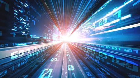 Digital data flow on road in concept of cyber global communication and coding Stock Photos