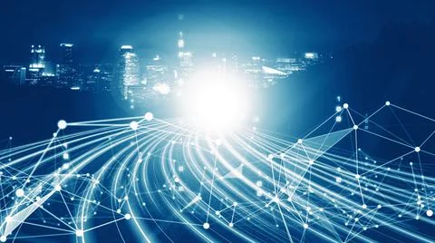 Digital data flow on road in concept of cyber global communication and coding Stock Photos