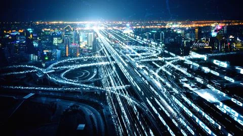 Digital data flow on road in concept of cyber global communication and coding Stock Photos