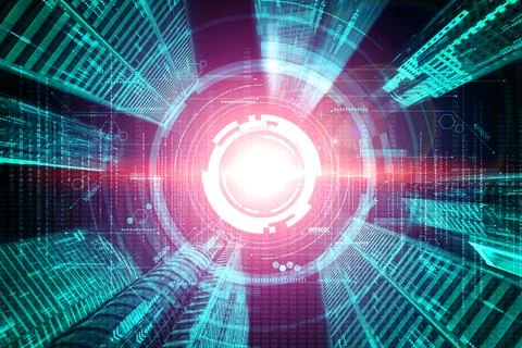 Digital data flow on road with motion blur to create vision of fast speed 스톡 일러스트