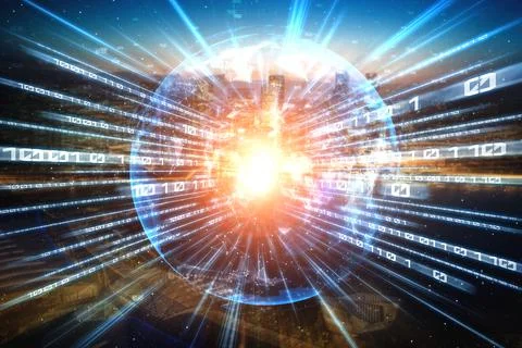 Digital data flow on road with motion blur to create vision of fast speed イラスト素材