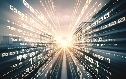 Digital data flow on road with motion blur to create vision of fast speed イラスト素材