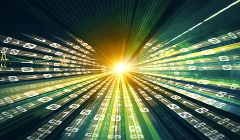 Digital data flow on road with motion blur to create vision of fast speed 스톡 일러스트