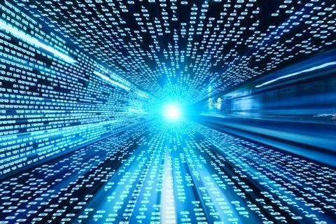 Digital data flow on road with motion blur to create vision of fast speed Stock Illustration