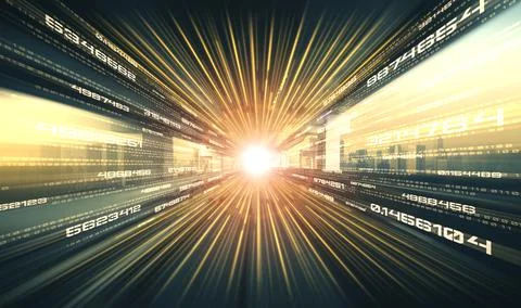 Digital data flow on road with motion blur to create vision of fast speed イラスト素材