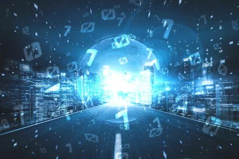 Digital data flow on road with motion blur to create vision of fast speed イラスト素材