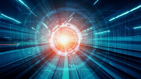 Digital data flow on road with motion blur to create vision of fast speed Stock Illustration