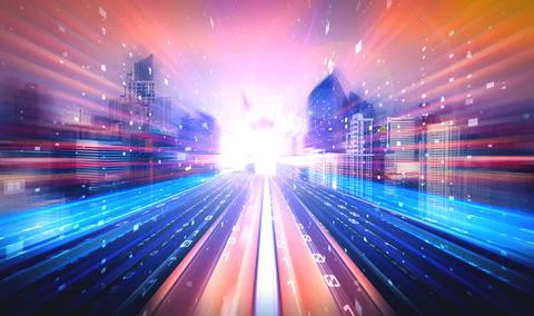 Digital data flow on road with motion blur to create vision of fast speed イラスト素材