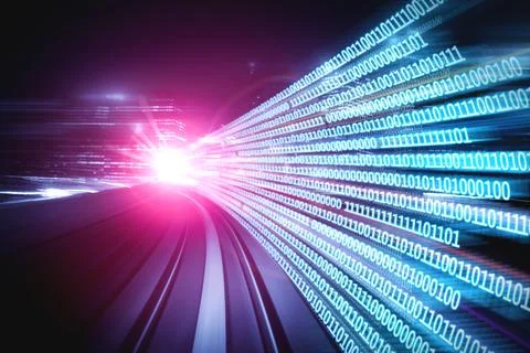 Digital data flow on road with motion blur to create vision of fast speed イラスト素材