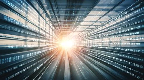 Digital data flow on road with motion blur to create vision of fast speed 스톡 일러스트