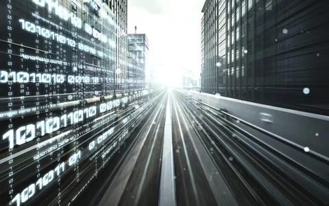 Digital data flow on road with motion blur to create vision of fast speed Stockillustratie