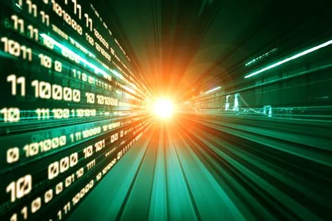 Digital data flow on road with motion blur to create vision of fast speed イラスト素材