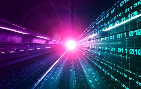 Digital data flow on road with motion blur to create vision of fast speed 스톡 일러스트