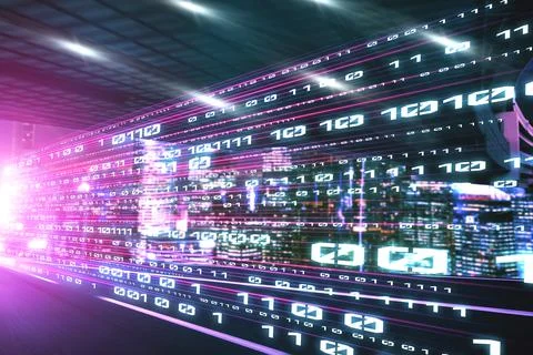Digital data flow on road with motion blur to create vision of fast speed 스톡 일러스트