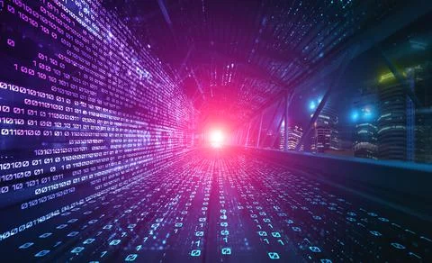 Digital data flow on road with motion blur to create vision of fast speed イラスト素材