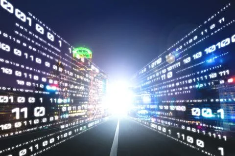 Digital data flow on road with motion blur to create vision of fast speed イラスト素材