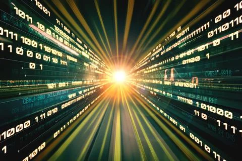 Digital data flow on road with motion blur to create vision of fast speed 스톡 일러스트