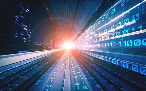 Digital data flow on road with motion blur to create vision of fast speed 스톡 일러스트