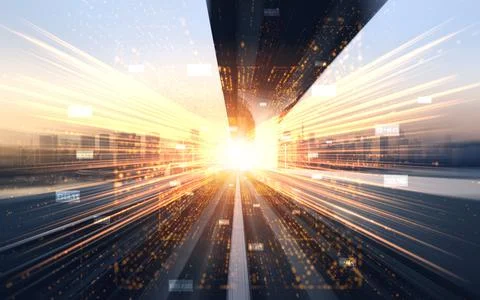 Digital data flow on road with motion blur to create vision of fast speed イラスト素材