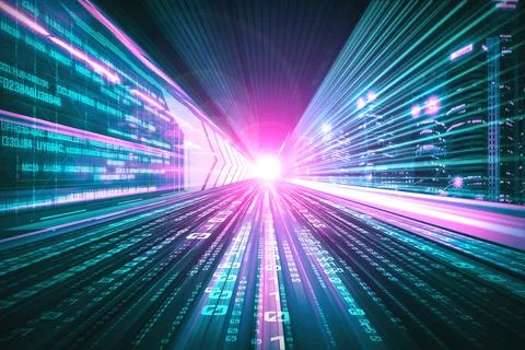 Digital data flow on road with motion blur to create vision of fast speed イラスト素材