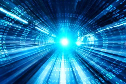 Digital data flow on road with motion blur to create vision of fast speed Stock Illustration