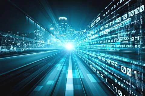 Digital data flow on road with motion blur to create vision of fast speed Stockillustratie