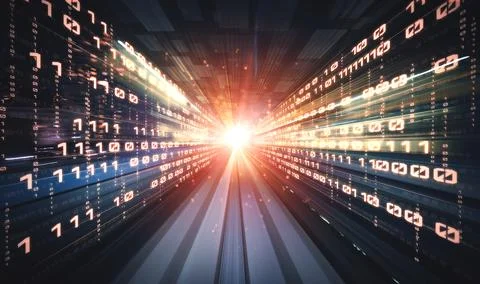 Digital data flow on road with motion blur to create vision of fast speed イラスト素材