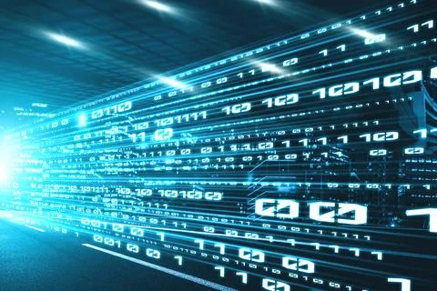 Digital data flow on road with motion blur to create vision of fast speed 스톡 일러스트